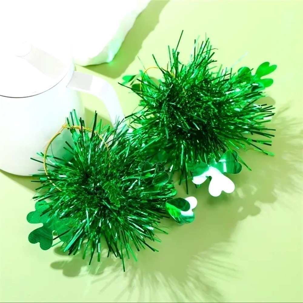 St. Patrick’s Green Tinsel Earrings